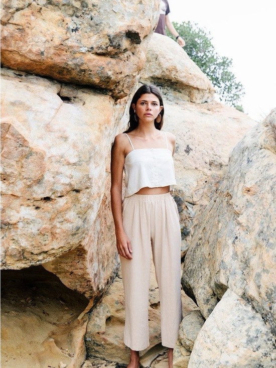 OZMA Pants - OZMA California Crop Wide Leg Regen Silk Noil Trousers